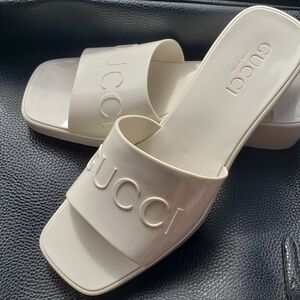 Mystic White Square Toe Jelly Slides